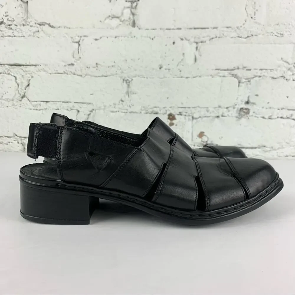 Rieker Black Leather Slingback Elastic Fisherman Sandals 39